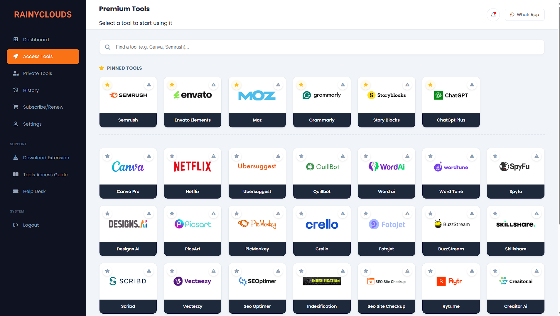 RainyClouds Dashboard